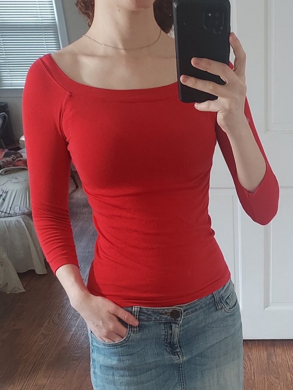 Wolford Red Stretchy 3/4 Sleeve Top